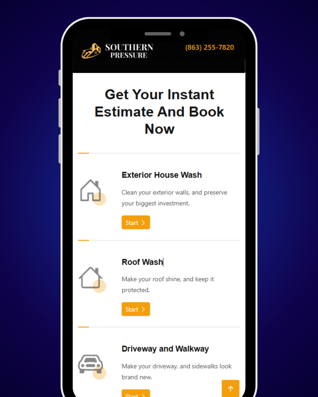 Customer selecting service type